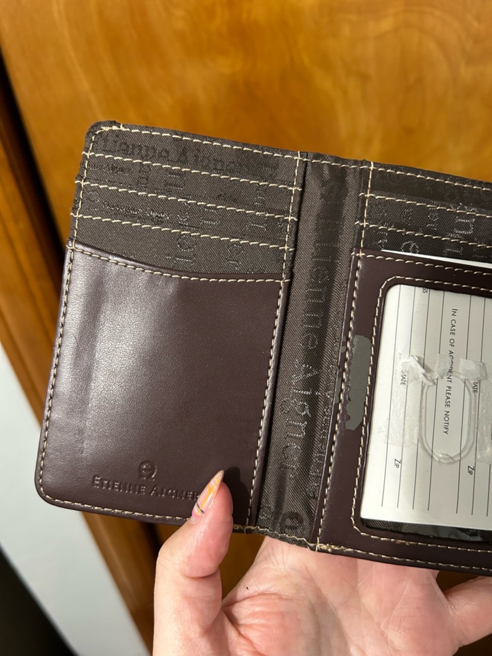 Etienne Aigner Dark Brown Leather Snap Wallet with Ring Detail - Picture 4 of 6